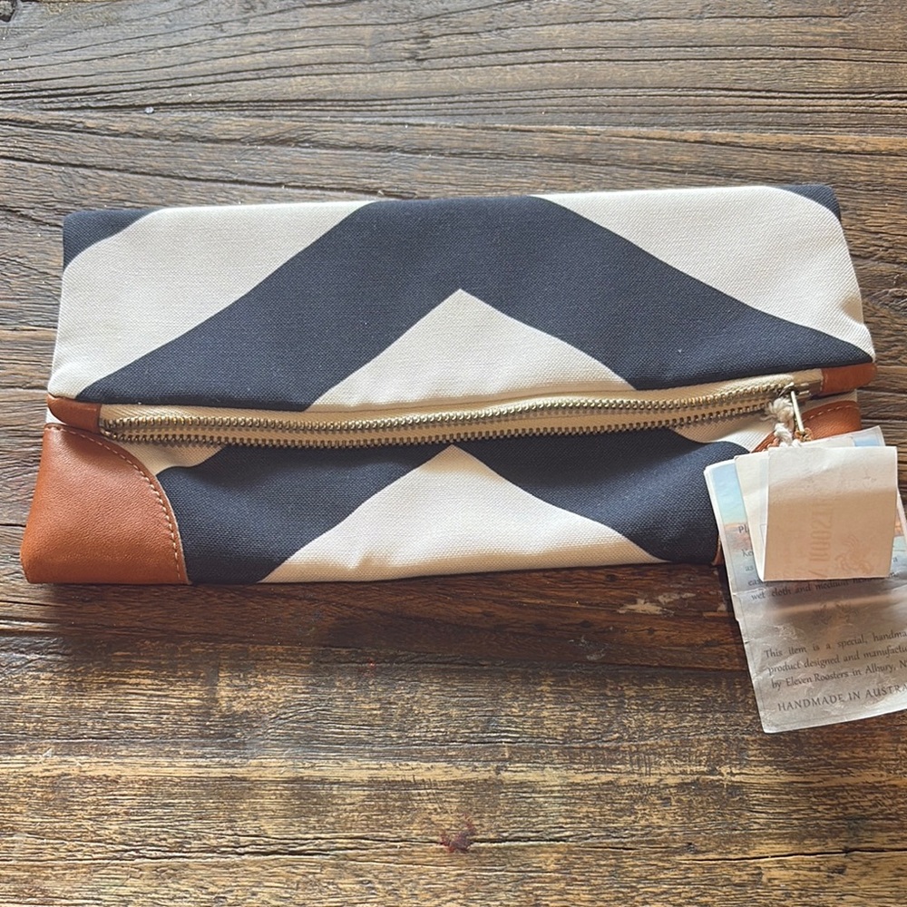 Stylish Navy Blue, White and Tan Clutch
